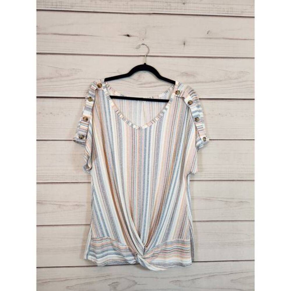 Above‎ and Beyond Womens Multicolor Stripe Twist Knot Short Sleeve Blouse 2X